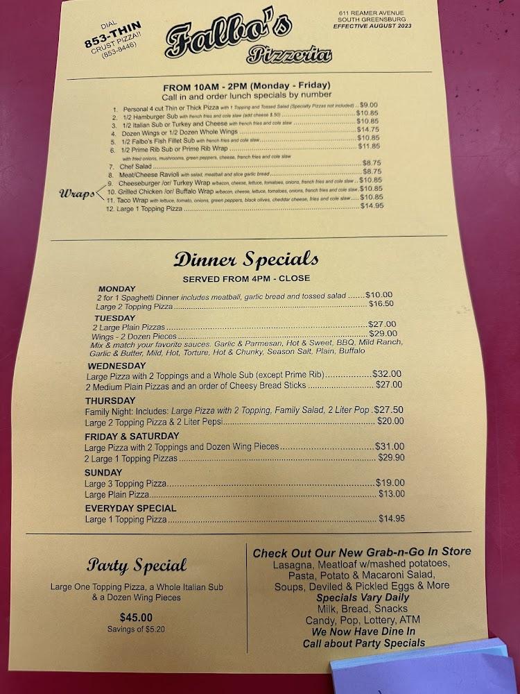 Falbos Pizzeria Menu image 4